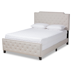 Baxton Studio Marion Modern Transitional Beige Fabric Upholstered Button Tufted Queen Size Panel Bed